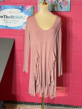 Bluivy Mauve Pink Ruffle Tunic Top Medium Long Sleeve Flowy Boho